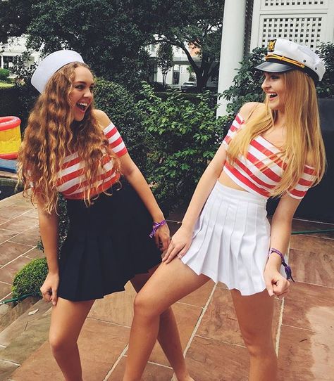 Pin for Later: 30+ Cheap Halloween Costumes That 20-Somethings Will Love Sailors Carnaval Salvador, Let The Countdown Begin, Diy Halloween Costume Ideas, Make Carnaval, Sailor Costume, Kostum Halloween, Diy Costumes Women, Cheap Halloween Costumes, Bff Halloween Costumes