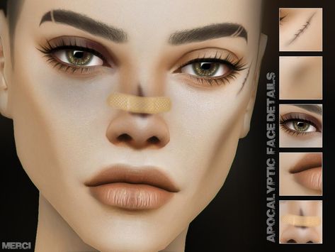 Sims 4 — Apocalyptic Face Details by -Merci- — 2 Swatches, Unisex. Skin detail category. Have Fun! Apocalypse Makeup, Zombie Hair, Apocalypse Clothing, Zombie Clothes, Die Sims 4, Face Details, The Sims 4 Skin, Makeup Cc, Sims 4 Body Mods