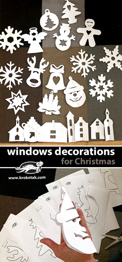 krokotak | Windows decorations for Christmas / Cut-Away SYMMETRICAL SHAPES Window Paper Decoration, Winter School Decorations Windows Decor, Christmas Decorations On Windows, Kindergarten Christmas Decorations, Winter Window Decorations School, Diy Window Christmas Decorations, Diy Window Decorations Christmas, Christmas Kindergarten Decorations, Paper Decorations For Christmas