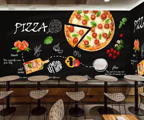 Pizza Wallpaper, Pizzeria Design, Pizza Store, Restaurant Background, Pizza Shop, Pizza Bar, Pizza Design, Western Restaurant, Wall Photo