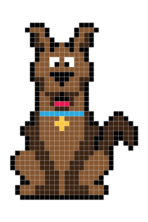 Pixel Cartoon Characters, Pixel Art Easy Ideas, Scooby Doo Pixel Art, Pixel Art Cartoon Characters, Cartoon Pixel Art, Cute Alpha Patterns, Pixel Art Cartoon, Pixel Cartoon, Mermaid Toys