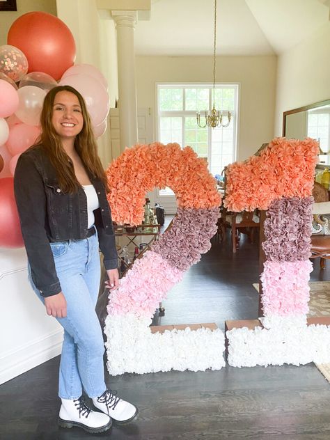 Letter Party Decorations, Hobby Lobby Paper Mache Numbers, Diy Large Numbers Birthday Parties, Number 1 Birthday Decoration, Diy Flower Number, How To Make Large Numbers Diy, Giant 1 For Birthday Diy, Floral Number Diy, Flower Numbers Diy