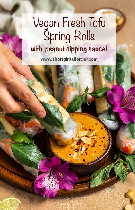 Tofu Spring Rolls, Spring Recipes Vegetarian, Vietnamese Vegetarian, Rice Paper Recipes, Pepper Tofu, Vegan Spring Rolls, Peanut Dipping Sauce, Plant Based Recipes Dinner, Spring Roll Recipe