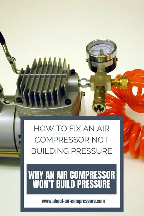 The motor runs and runs. The pump sounds like it’s operating, but the air pressure in the tank is not rising in pressure at all. Or, the pressure in the tank rises to a certain level, and then the pressure stops rising, even though the compressor continues to run. Leaving you wondering why your compressor isn’t quite working how an air compressor should work! | Why Is My Air Compressor Not Building Pressure? | #aircompressor Air Compressor Repair, Air Pressure, Air Compressor, Fix It, Compressor, Repair, Building