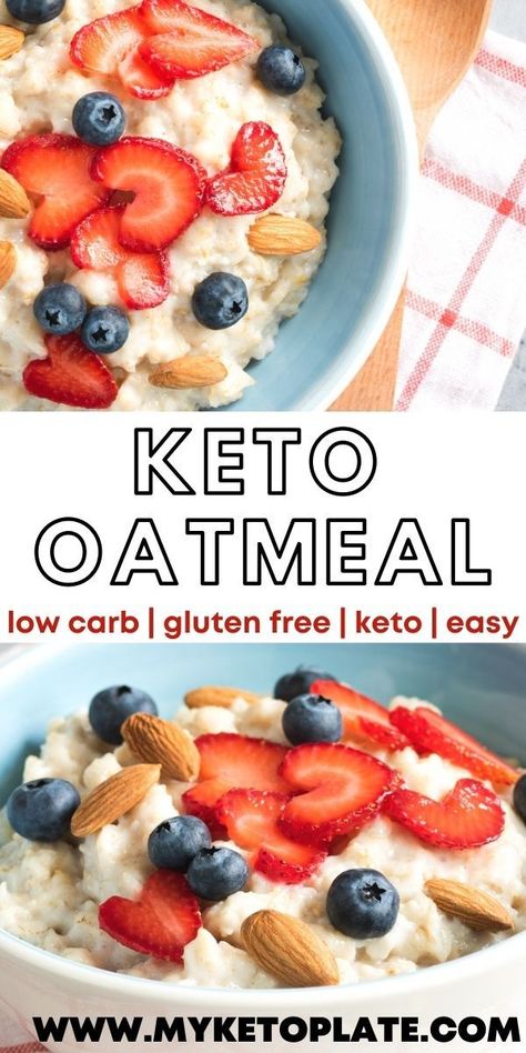 This keto Oatmeal is my go-to breakfast recipe I make whenever I don’t have much time to cook, since it’s a hearty and healthy breakfast that provides all the necessary nutrients. Low Carb Oatmeal, Low Carb Cereal, Keto Oatmeal, Healthy Breakfast Choices, Keto Cereal, Breakfast Oatmeal Recipes, High Protein Vegetarian Recipes, Oatmeal Bowls, Simple Keto