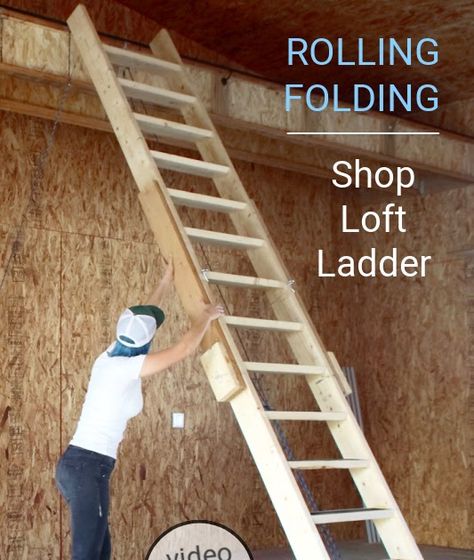 Mezzanine Ladder, Diy Loft Ladder, Loft Ladder Ideas, Folding Staircase, Foldable Stairs, Retractable Stairs, Custom Staircase, Dream Workshop, Ship Ladder