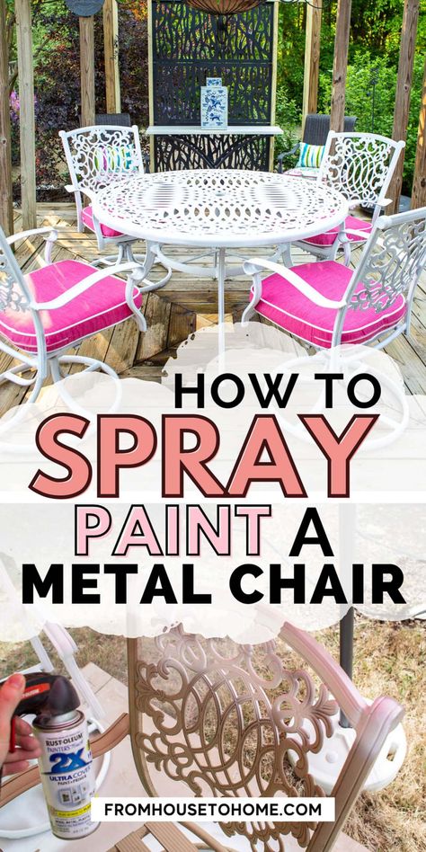 How To Paint Metal Patio Furniture | Garden Design Outdoor Metal Furniture, Diy Glam Decor, How To Paint Metal, Painted Outdoor Furniture, Decor Makeover, Summer Outdoor Decor, Deck Makeover, Furniture Painting Tips, Sewing Room Storage