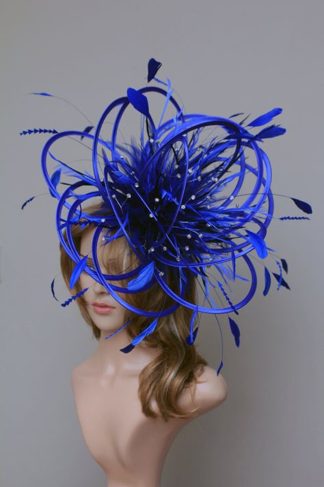 Excited to share the latest addition to my #etsy shop: Large Royal Blue Rhinestone Diamante Feather Fascinator Hat - wedding, ladies day - choose any colour feathers & satin https://etsy.me/2kPC2bH #weddings #accessories #fascinator #hat #ladiesday #derby #races #ascot Kentucky Derby Hats Diy, Derby Hats Diy, Crinoline Fascinator, Royal Blue Fascinator, Facinator Hats, Fascinator Hats Diy, Hair Accessories Crown, Fascinator Hats Wedding, Dressy Hats