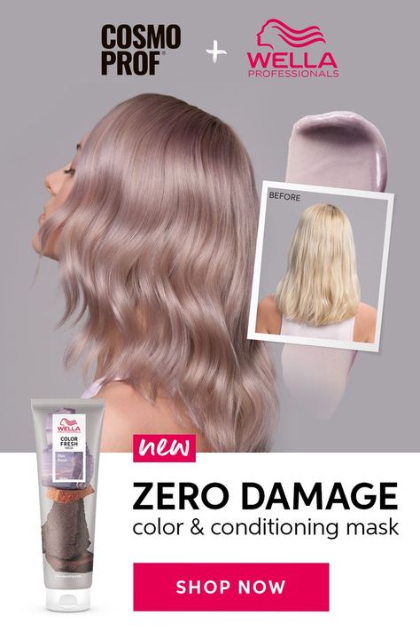 Lilac is in—and now it's so much easier to maintain! Send your clients home with the Wella Color Fresh Mask in Lilac Frost for easy at-home color maintenance. This zero-zamage, deep conditioning mask will help to neutralize any brass in between salon appointments, OR your clients can use it to frost themselves at home! Now available at CosmoProf Beauty Stores. Lilac Frost Hair, Wella Color Fresh Mask, Color Fresh Mask, Deep Conditioning Mask, Hair Growth Women, Frosted Hair, Wella Color Fresh, Hair Mask For Damaged Hair, Professional Hair Color