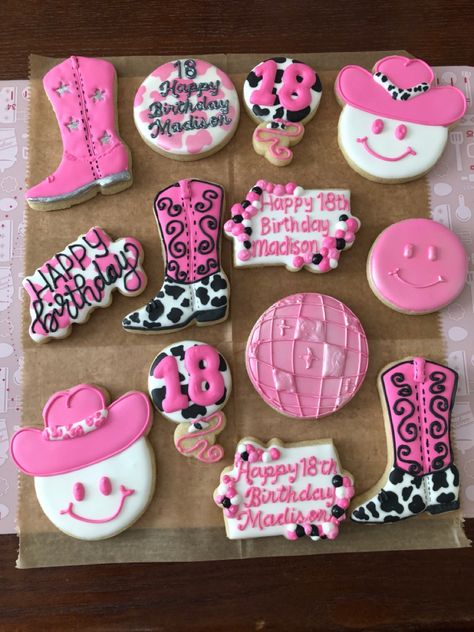 Disco Cowgirl Cookies, Cowgirl Cookies, Cowgirl Cakes, 10 Birthday, Nashville Bachelorette Party, Disco Cowgirl, Nashville Bachelorette, Cowgirl Birthday, Cowgirl Party