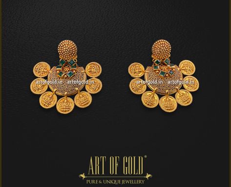 Kasu Stud | Art of Gold Jewellery, Coimbatore Antique Jewellery Designs, Chandbali Earrings, Earrings Art, Jewellery Ideas, Gold Earrings Designs, Ruby Earrings, Coimbatore, Antique Earrings, Gold Jewellery Design