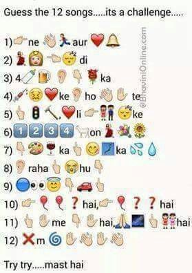 Guess the 12 songz?? Guess The Emoji Answers, Emoji Answers, Song Names, Guess The Emoji, Emoji Quiz, Hindi Movie Song, New Hindi Movie, Guess The Movie, Song Hindi