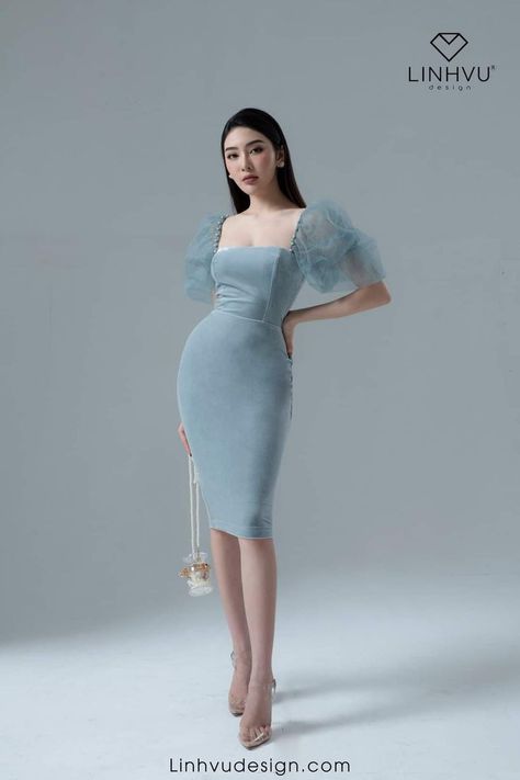 Scuba Dress Outfit Classy Plus Size, Sunday Dress Outfit Classy, Blue Filipiniana, Sunday Dress Design, Korean Fashion Women Dresses, Gowns Dresses Elegant, Sunday Dress, Elegant Dresses Classy, Korean Fashion Dress