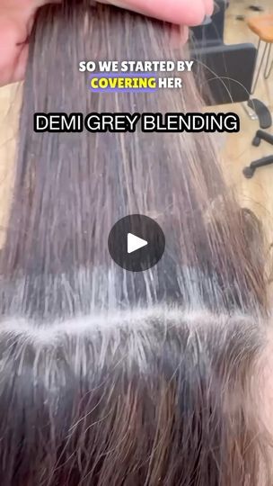 Demi Grey Blending, Demi Color Over Gray, Demi Grey Blending Brunette, Demi Permanent Hair Color To Cover Grey, Gray Blending Hair Dark Brown, Demi Color, Stained Cabinets, Hair Transition, Demi Permanent