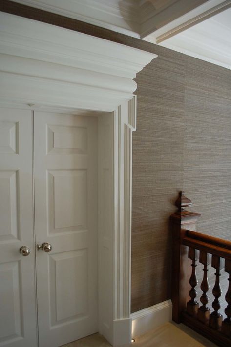 Painted panelled double doors Interior Door Trim Ideas, Door Trim Ideas, Oak Panelling, Georgian Doors, Solid Oak Doors, Interior Door Trim, Georgian Interiors, Double Doors Interior, Wood Garage Doors