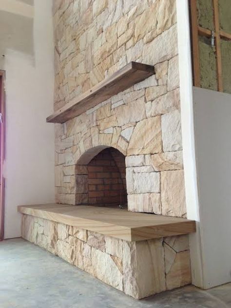 Cabin Fireplace Ideas, Stone Cladding Interior, Sandstone House, Beach Fireplace, Sandstone Cladding, Remodel Fireplace, Sandstone Fireplace, Cabin Fireplace, Sandstone Wall