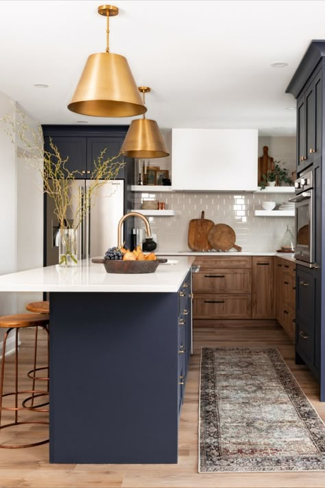 Kismet House, Navy Kitchen, Bold Kitchen, Gold Kitchen, Interior Modern, Blue Kitchens, Painting Kitchen Cabinets, Kitchen Cabinetry, Küchen Design