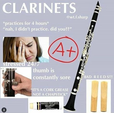 Marching Band Clarinet, Clarinet Memes Humor, Band Kandi, Clarinet Jokes, Clarinet Aesthetic, Marching Band Aesthetic, Clarinet Humor, Marching Band Jokes, Band Instruments