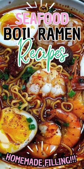 Seafood Boil Ramen Shrimp Sausage Boil Ramen, Shrimp And Sausage Seafood Boil, Ramen Crab Boil, Ramen Egg Boil, Shrimp And Chicken Ramen Recipes, Egg Boil With Ramen Noodles, Seafood Ramen Bowl Recipe, Crab Boil Noodles, Shrimp Boil Ramen