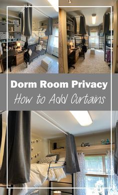 Dorm Loft Bed Ladder, Dorm Bed Curtains, Dorm Room Divider, Lofted Bed Dorm Room Ideas, Bunk Bed Dorm, Loft Bed With Curtains, Dorm Room Privacy, Dorm Organization Hacks, College Loft Beds