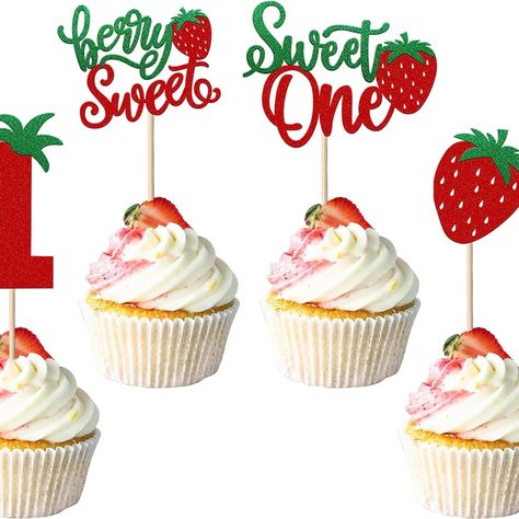 Make your own cupcakes or pick some up at the store... either way these Berry First Birthday toppers will make them the sweetest! #ad Summer Garden Party Decorations, Cupcake Accessories, Kids Birthday Party Cake, Baby Shower Fruit, First Birthday Cupcakes, Baby Shower Party Themes, Strawberry Cupcake, Berry First Birthday, Majlis Perkahwinan