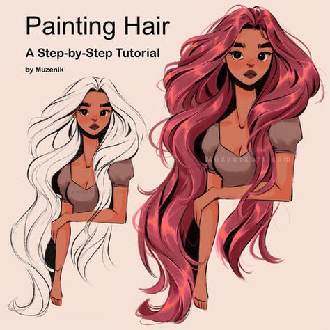 Painting Hair : A Step-by-Step Tutorial – MuzenikArt Stylized Hair, Procreate App Tutorial, Painting Hair, Procreate Tutorial, Digital Art Beginner, Learn How To Paint, Code Art, Digital Painting Tutorials, Hair Painting