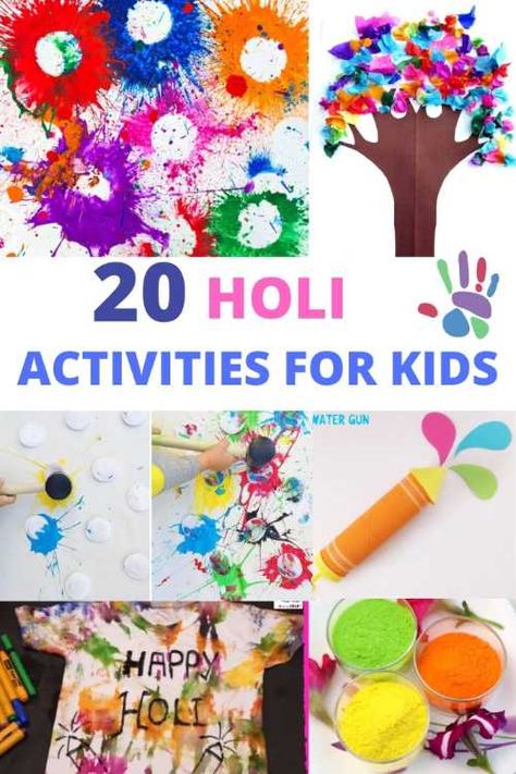 20 Holi Art , Craft and Other Activities for Kids - Urban Indian Mom Holi Toddler Activities, Holi Cards For Kids, Festival Of Colors Activities, Holi Crafts For Toddlers, Holi Project For Kids, Holi Preschool Activities, Holi Activity For Preschool, Holi Arts And Crafts For Kids, Holi Activities For Toddlers