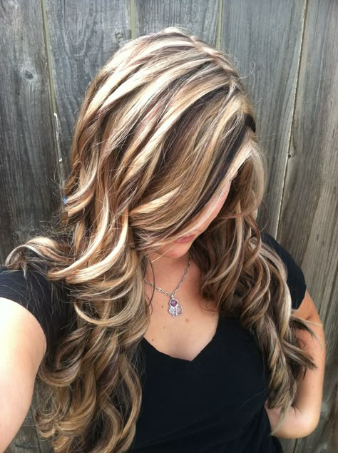 Love it! Thanks Emma! Chunky Blonde Highlights, Rambut Brunette, Hair Styles And Color, Tan Skin Blonde Hair, Brown Hair With Blonde, Hair Highlights And Lowlights, Hair With Blonde Highlights, Hair Color Styles, Hair Styles Color