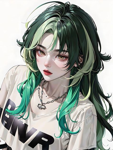 Green Hair Girl Art, Green Hair Oc, Green Hair Anime, Green Hair Girl, Digital Art Beginner, Digital Portrait Art, Gothic Anime, Welcome To My Channel, Manga Anime One Piece