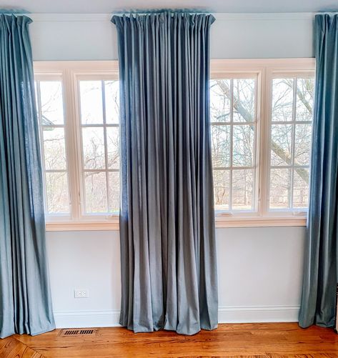 The Best Ikea Curtains Hack - Barely Keeping It Together Ikea Curtains Hack, Ikea Sanela Curtains, Best Ikea Curtains, Curtains Hack, Ikea Curtain Hack, Ikea Panel Curtains, Basement Window Curtains, Ikea Drapes, Blue Curtains Bedroom