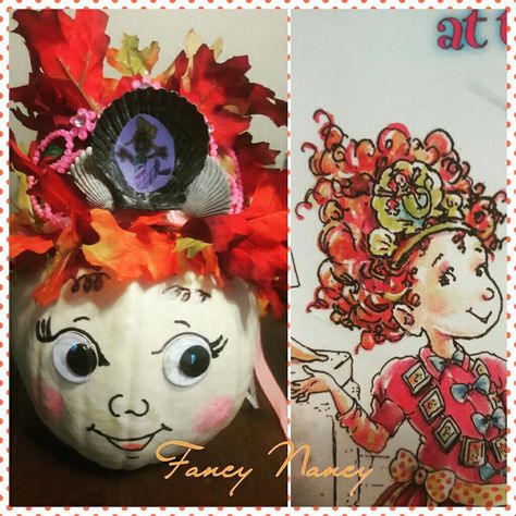 Fancy Nancy book character pumpkin #characterpumkin #creativity #school #fancynancy Fancy Nancy Pumpkin, Fancy Nancy Book, Book Character Pumpkin, Storybook Pumpkin, Fancy Nancy Clancy, Book Character Pumpkins, Funny Pumpkin Carvings, Story Book Pumpkin, Character Pumpkins