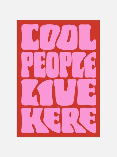 Experience retro vibes with our black and cream Cool People Live Here" print. Bold typography adds a touch of nostalgia whilst adding a maximalist vibe to your walls. Perfect for adding a pop of style to any space. What's not to love? Cool People Live Here Poster, Maximalist Poster Design, Maximalist Typography, Cool Prints, Cool People, Cool Typography, Booklet Design, Mid Century Scandinavian, Bold Typography