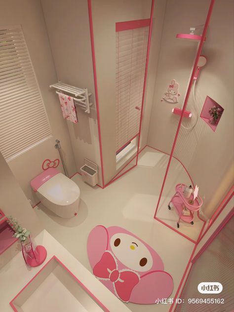 My Melody Bathroom, Princess Apartment, Kawaii Bathroom, Kuromi Room, Room Arrangement Ideas, Kids Room Bed, Pink Room Decor, Baby Boy Room Decor, Apartment Living Room Design