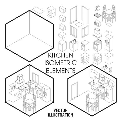 Isometric Furniture, Isometric Kitchen, Kitchen Icon, Isometric Drawing, Paper Layout, Wood Crafting Tools, City Vector, Isometric Design, Isometric Illustration