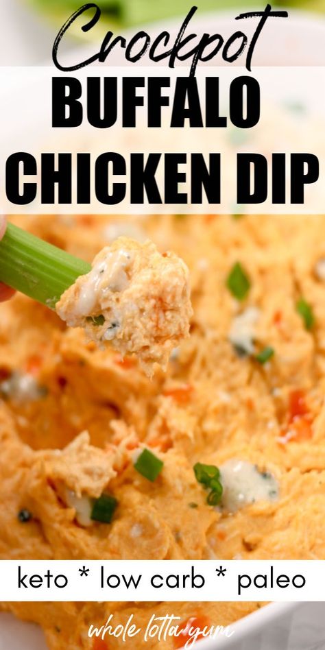 A keto buffalo chicken dip for your crock-pot that's also low carb and gluten free. This easy buffalo chicken dip recipe will be your favorite for game days, as a snack, or appetizer, and using a slow cooker makes this healthy crock pot buffalo chicken dip with Franks Red Hot even easier! Keto Buffalo Chicken Dip, Easy Buffalo Chicken Dip, Low Carb Appetizer, Keto Buffalo Chicken, Buffalo Chicken Dip Crock Pot, Crockpot Buffalo Chicken, Crock Pot Dips, Buffalo Chicken Recipes, Chicken Dip Recipe