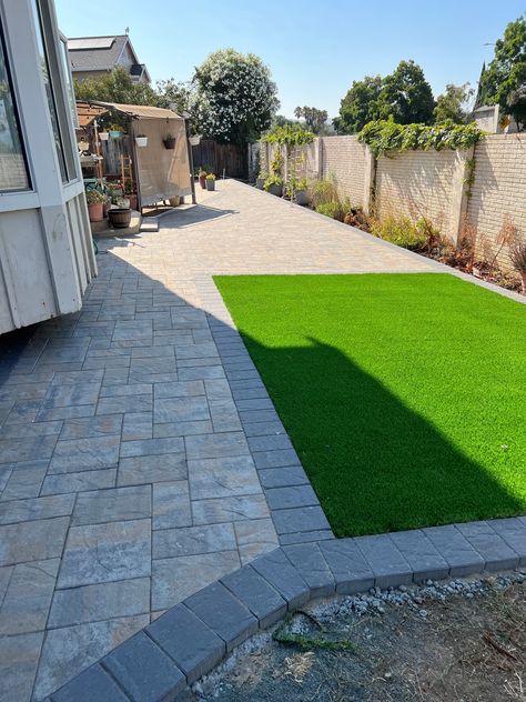 What are your landscaping plans this summer? Let us inspire you with our luxury artificial grass, made in the USA. Call us for a free estimate today! 559 206 9002 #turf #artificialgrass #FresnoCA #pavers #landscaping Backyard With Turf And Pavers, Backyard With Artificial Turf And Pavers, Pool With Artificial Turf And Pavers, Turf Paver, Dog Turf, Pavers Landscaping, Artificial Grass For Dogs, Pet Turf, Best Artificial Grass