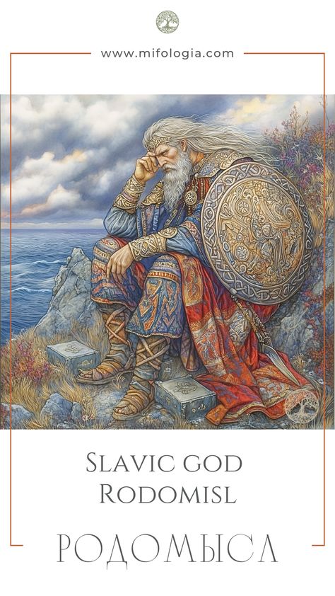 In the heart of a stormy sky, Rodomisl, the Slavic God of Wisdom, sits in deep thought, his shield and spear by his side, overlooking the restless Baltic Sea. What secrets of law and wisdom does he ponder? Discover the ancient knowledge and divine mysteries of this revered god. 

#Rodomisl #SlavicMythology #GodOfWisdom #AncientSecrets #StormySeas #MythicGods #Mifologia #BalticMysteries #DivineWisdom #MythologyJourney #AncientLore Slavic Deities, Shield And Spear, God Of Wisdom, Ancient Gods, Slavic Mythology, World Mythology, Stormy Sky, Ancient Knowledge, Deep Thought