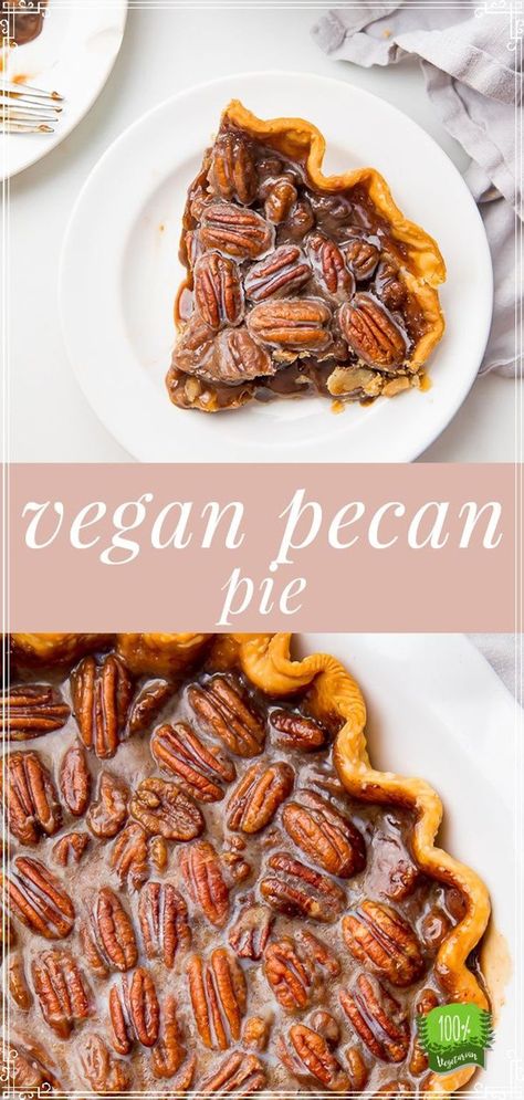 This vegan pecan pie is filled with mostly REAL PLANT-based ingredients. It is super easy to make with the most perfect flaky crust. It's the ultimate vegan dessert for the holidays. Vegan Pecan Pie Recipe, Gluten Free Pecan, Crunchy Caramel, Vegan Pecan Pie, Vegan Pecan, Pecan Pies, Vegan Thanksgiving Recipes, Easy Pie Recipes, Desserts Vegan