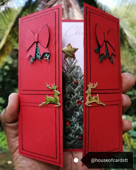 Christmas Greeting Cards Diy, Door Card, Stamped Christmas Cards, Fancy Fold Card Tutorials, Simple Christmas Cards, Gatefold Cards, Christmas Card Art, Homemade Christmas Cards, Christmas Card Crafts