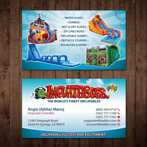 Create a eye-grabbing business card for eInflatables by Tcmenk Bounce House Business, Obstacle Courses, Small Business Resources, Cards Templates, Bounce House, Custom Business Cards, Business Resources, Water Slides, Business Card Template