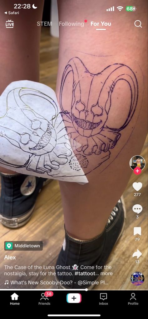 Smüt Tattoos, Random Thigh Tattoos, Creepy Cartoon Tattoos, Scooby Doo Disco Skull Tattoo, Backrooms Tattoo, Scooby Doo Monster Tattoo, Scooby Doo Skull Disco Ball Tattoo, Luna Ghost Tattoo, Nostalgia 2000s Tattoo