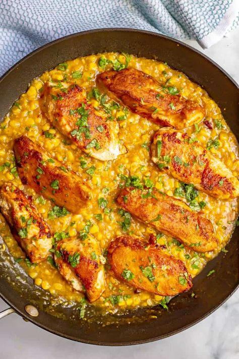 Chicken And Creamed Corn, Cream Corn Chicken, Creamed Corn Chicken, Corn Sauce, Vsg Recipes, Serve Over Rice, Creamed Corn Recipes, Cream Corn, Corn Chicken