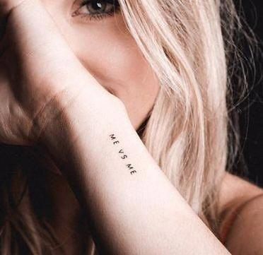 Ideas For Tattoos on Instagram: “Me vs me 😍💕 tag someone that would love @ideasfortatts 💕 • Follow ☛ @ideasfortatts Also Follow ☛ @inkedfet ☛ @inspiration.tatts ☛…” #womenwristtattoo Ideas For Tattoos, Minimalist Tattoo Meaning, Inspiring Quote Tattoos, Me Vs Me, Font Tato, Romantic Tattoo, Full Tattoo, Pola Tato, Me Tattoo