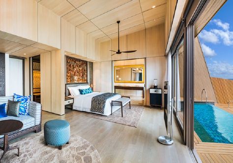 Marriott Honors Mistake Award Rate at St. Regis Maldives - and How Much an Overwater Bungalow Should Now Cost - View from the Wing St Regis Maldives, Pool Bedroom, Resort Interior, Maldives Hotel, Maldives Resort, Overwater Bungalows, Resort Pools, Luxury Amenities, St Regis