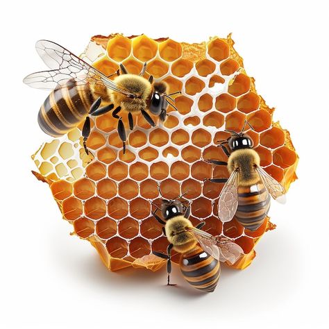 Photo bees on honeycomb with honey isola... | Premium Photo #Freepik #photo #beeswax #propolis #honey #honey-background Bee Photography, Bee Propolis, Bee Wreath, Bee Honeycomb, Creative Drawing, Angry Birds, Honey Bee, Premium Photo, Honeycomb