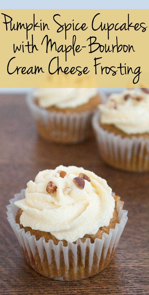 Pumpkin Spice Cupcakes with Maple-Bourbon Cream Cheese Frosting Dessert Halloween, Bourbon Cream, Baked Breads, Maple Frosting, Fall Parties, Fall Baking Recipes, Homemade Pumpkin Spice, Maple Cream, Pumpkin Recipes Dessert