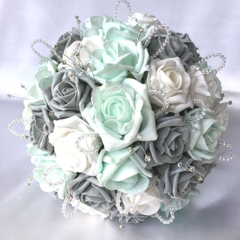 Teal Drinks, Posy Bouquet, Artificial Wedding Flowers, Green Wedding Flowers, Wedding Mint Green, Grey Wedding, Artificial Flowers Wedding, Mint Wedding, Cute Wedding Ideas