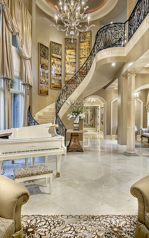 Villa Belle - elegant stairs | by The Sater Group, Inc. House Interior Design Styles, Fancy Houses, Grand Piano, Luxury Homes Dream Houses, Grand Staircase, House Goals, Style At Home, Design Case, Dream Home Design