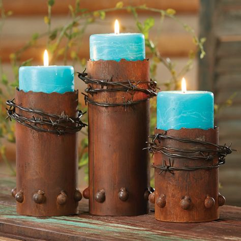 Barbed-Wire-Candle-Holder Cook Shack, Western Candle Holders, Wire Candle Holder, Western Candles, Country Western Decor, Black Forest Decor, Cowboy Decorations, Crow's Nest, Western Furniture