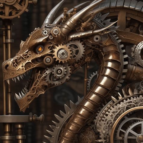 Mechanical Dragon Art, Steampunk Dragons, Clockwork Dragon, Dragon Helmet, Mechanical Dragon, Antikythera Mechanism, Fantasy Worldbuilding, Dragons Httyd, Steampunk Dragon